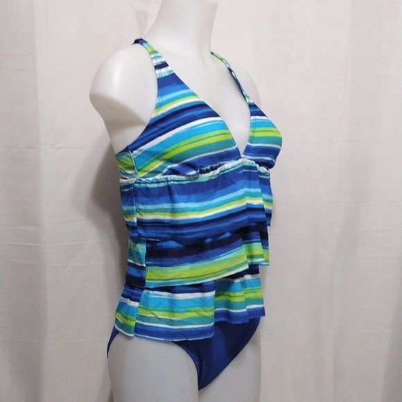 NWT Jantzen 2 Piece Set Swimwear Tiered Striped Tankini Top & Bikini Botom US 8 - Picture 8 of 17